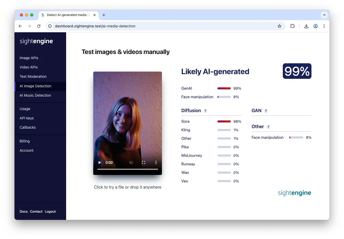 Drag and drop interface to analyze videos